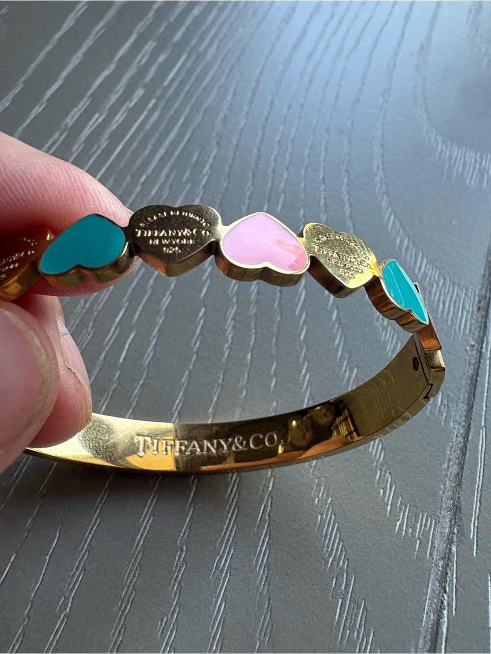 FASHION Gold plated Heart Bracelet with Pink and Teal Enamel - Picture 6 of 10